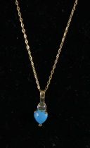 A 9ct gold trace-link necklace, containing cabochon turquoise small pendant, gross weight 1g