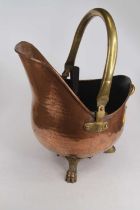 A Victorian brass and copper coal scuttle; together with a plated chocolate pot (2)