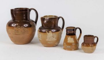 A Doulton Lambeth salt glazed stoneware jug in the Harvest pattern, height 19cm, together with three