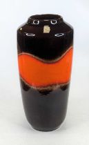 A mid-20th century West German Scheurich pottery vase, of cylindrical high-shouldered form, with