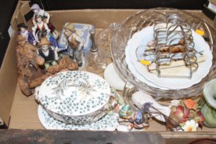 A collection of glassware and ceramics, to include a Victorian pottery tureen and a jasper ware box
