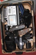 A collection of vintage photography equipment, to include a Pentax SP500 SLR camera, lenses etc