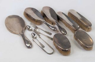 A matched silver clad dressing table brush set, various dates and makers; together with various