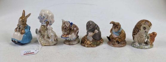A Beswick Beatrix Potter figure 'Lady Mouse', h.10cm; together with four others to include