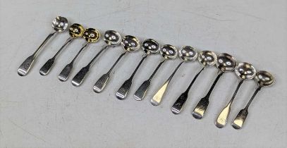 Twelve silver mustard spoons, various dates and makers, 4.5ozt