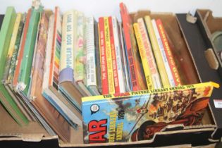 A box of vintage children's annuals to include Blue Peter, Warlord and Hotspur.