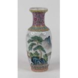 A Chinese export porcelain vase of baluster shape, the body decorated with landscape,height 31cm