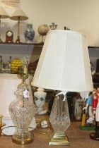 A Waterford Crystal table lamp having brass mounts, height 74cm including shade and fittings,
