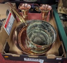 A 19th century copper saucepan, having hammer-beaten exterior and cast brass handle, dia.31cm;