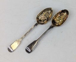 A Victorian silver berry spoon, in the Fiddle pattern; together with one other, gross weight 5ozt