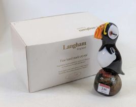 A Langham glass model of a puffin, h.19cm, boxed In good condition.