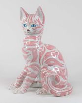 An Italian painted pottery figure of a seated cat, height 45cm Very minor paint chip to left ear.