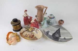 A collection of ceramics to include an Art Deco Czechoslovakia hand painted pottery wall mask (a/f),