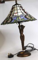 A 20th century Tiffany style figural table lamp, height 53cm Shade is intact.Wiring appears OK,