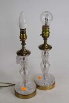 A pair of Waterford cut crystal and brass table lamps, each height 31cm including fittings