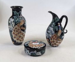 *An Old Tupton baluster shaped vase, tube-line decorated in the Peacock pattern, h.22cm; together