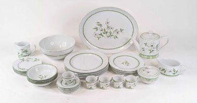 A collection of Royal Worcester Cafe Fleur table wares to include teapot, dinner plates, coffee cans