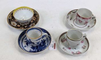 A collection of 18th century and later Chinese and European porcelain coffee cans and saucers