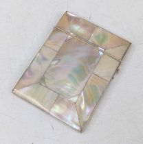 *A 19th century mother of pearl and ivory visiting card case, of typical hinged rectangular form,