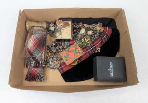 Assorted Scottish costume jewellery, to include various brooches, tartan ribbon etc
