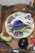 A collection of ceramics to include Chinese blue and white porcelain rice spoons and Victorian
