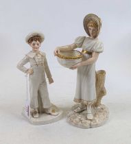 A Royal Worcester Kate Greenaway porcelain figural spill vase, in the form of a girl holding a