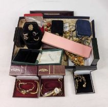 Assorted costume jewellery to include various rings, lady's fashion watches, pendants and brooches