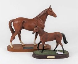 A Beswick Connoisseur model "The Minstrel" mounted to oak plinth, height 33cm, together with another