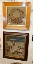 *Two Victorian needlework wall panels, one depicting a seated mother and child, 40 x 34.5 cm, the