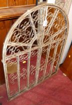 A contemporary French style painted wired metal arched wall mirror with twin shuttered doors, 89 x