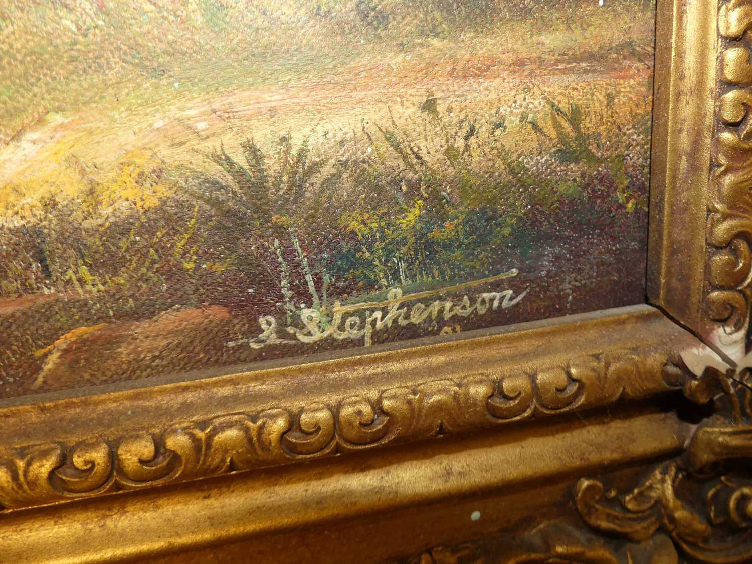 Len Stephenson - Extensive river landscape scene, oil on canvas, signed lower right, 45x60cm - Image 3 of 3