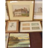 Watercolours to include English school - study of a pantile house, river landscape, and a