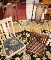 A pair of early 20th century barley twist oak and cane inset back and seat dining chairs, together
