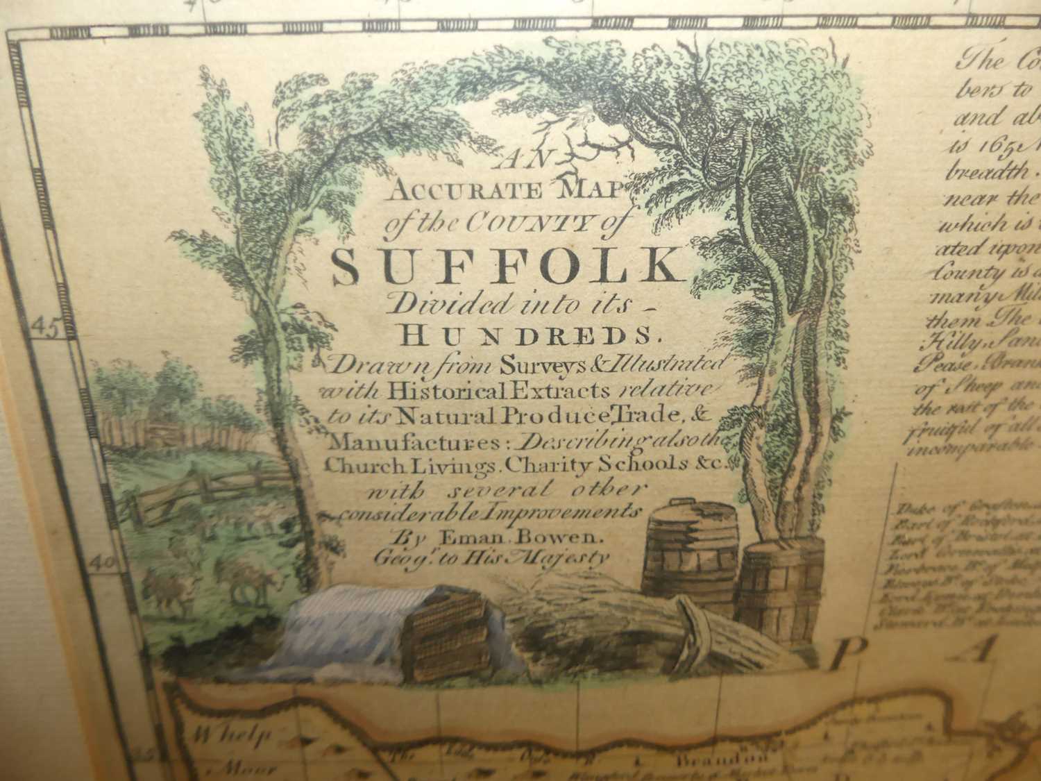 Emmanuel Bowen - An Accurate Map of the County of Suffolk, colour engraving, published London - Image 3 of 3