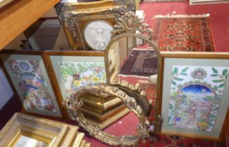 *A gilt composition framed oval wall mirror; together with a reproduction gilt framed wall mirror