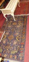 *A Persian woollen blue ground Bidjar rug, 200 x 112cm; together with a Persian woollen red ground