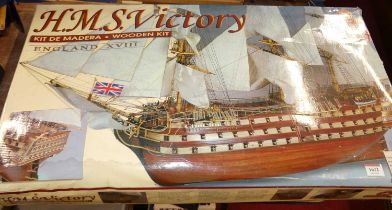 A boxed Constructo HMS Victory wooden kit in original box with a part built wooden hull