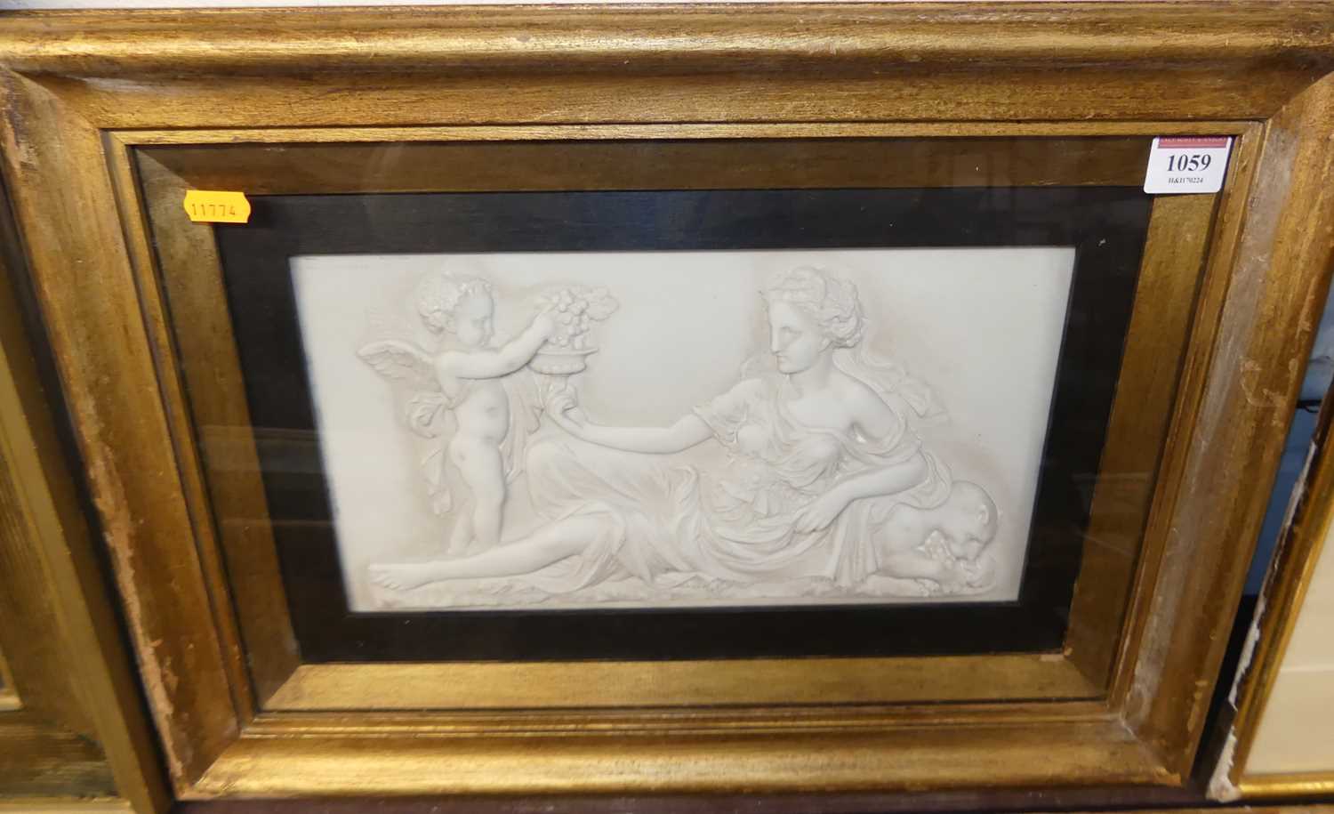 *A framed composition relief plaque depicting an allegorical scene, 18 x 33.5cm