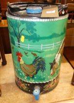 A vintage painted metal barrel, with screw cap (formerly an oil drum), h.43.5cm