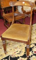 A 19th century mahogany single bar back dining chair, having a mustard dralon drop-in pad seat,