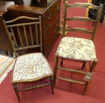 An Edwardian beech child's correction chair, together with an Edwardian bedroom chair (2)