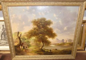 Late 19th century continental school river landscape scene, oil on panel, 50x60cm