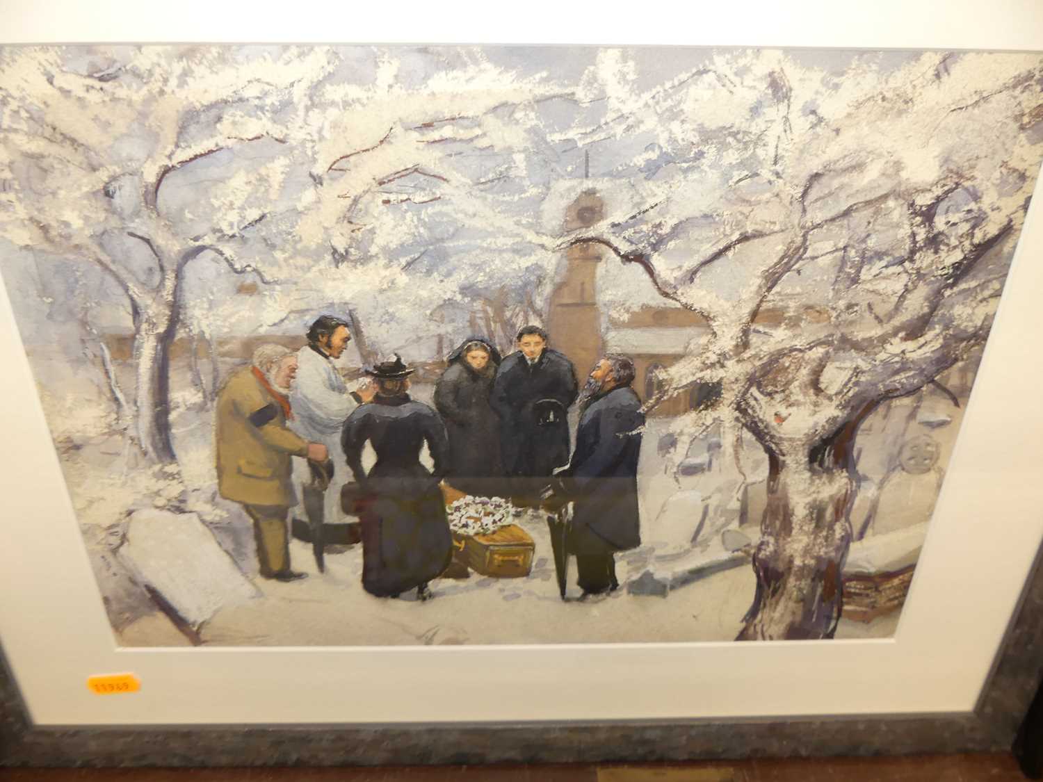 E. Alexander (Slade School) - Mourners in the snow, watercolour, 27 x 38.5cm - Image 2 of 2