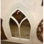 A contemporary rustic white painted lancet arched wall mirror, 99 x 68.5cm