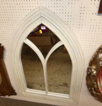 A contemporary rustic white painted lancet arched wall mirror, 99 x 68.5cm