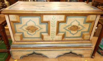 A decorative Continental painted pine converted low single drawer chest, floral and gilt