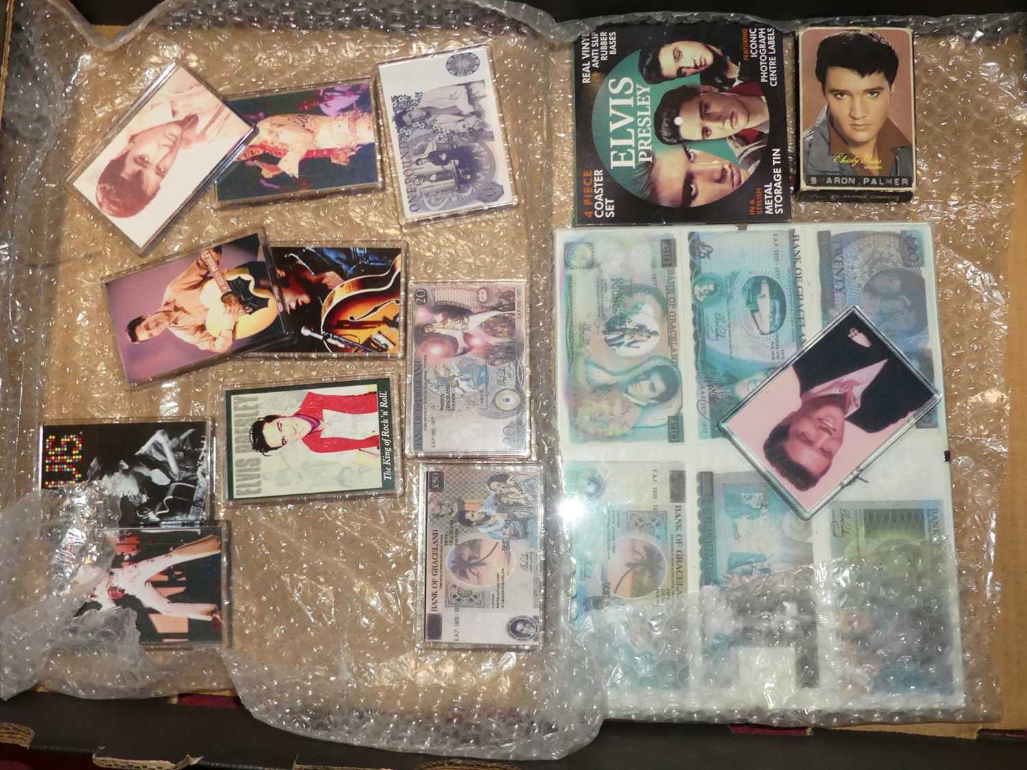 Four boxes containing TV related accessories to include 007 cards, Elvis Presley TVmagnets, First - Image 2 of 4