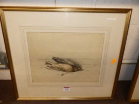 Late 19th century English school - study of a dead bird, watercolour, signed with monogram lower