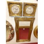 A reproduction French style floral gilt decorated and classical resin panelled inset trumeau mirror,