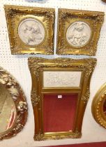 A reproduction French style floral gilt decorated and classical resin panelled inset trumeau mirror,